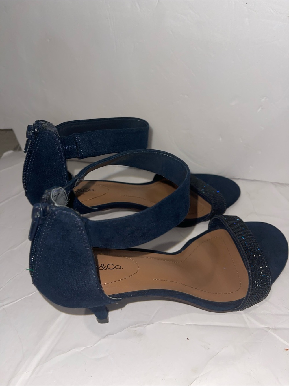 .Style & CO Navy Suede Kitten Heel Sandals with Glitter Toe Strap